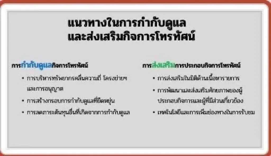 NjAvDGvxFw95eixHOXwt » The Mainstream สไลด์สองคอลัมน์นำเสนอแนวทางดูแลและส่งเสริมกิจการโทรศัพท์ พร้อมหัวข้อและรายการหัวข้อย่อย