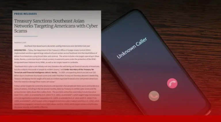 สหรัฐฯ คว่ำบาตรเครือข่ายไซเบอร์สแกมในกัมพูชา-เมียนมา ทำชาวอเมริกันสูญกว่า 10,000 ล้านดอลลาร์